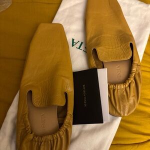 Bottega Veneta Mustard Leather Flats